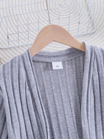 Girls Trendy Grey Striped Tank Top Cardigan Jacket And Matching Grey Striped Pants Set