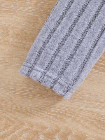 Girls Trendy Grey Striped Tank Top Cardigan Jacket And Matching Grey Striped Pants Set