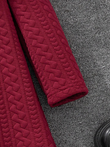 Girls Turtleneck Hooded Cable Knitted Plush A-Line Midi Dress, Elegant High-End Luxury Felt Trim Long Sleeve Bodycon Party Christmas Outfit, Autumn/Winter