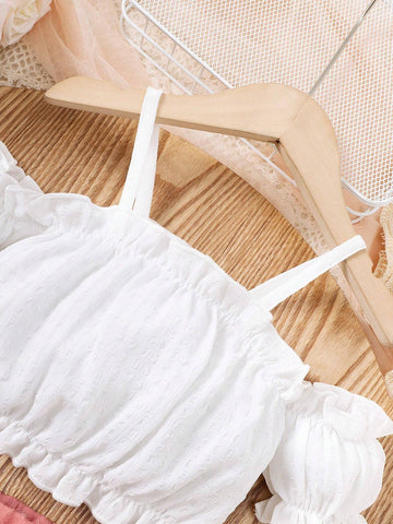 Girls" Two Piece Set: Spaghetti Strap Off-Shoulder Top + Mermaid Skirt Casual Trendy Outfit