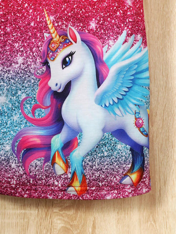 Girls' Unicorn Print Casual Sleeveless Dress, Summer Style With Breathable All-Over Print And Gift Of 1 Bag
