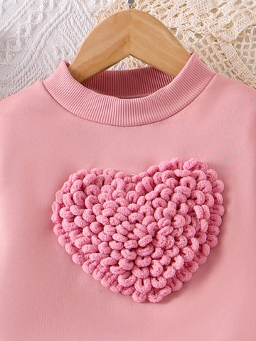 Girls' Unique Crochet Heart Pattern Sweater Dress With Contrast Mesh Hem, Sweet & Lovely Style For Autumn, Young Girl