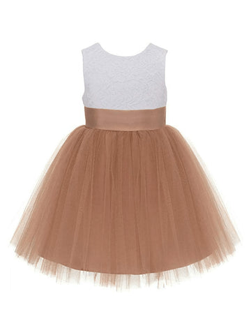 Girls' V-Back Backless Lace Formal Flower Girl Dress Wedding Reception, Children's Birthday Party, Thanksgiving