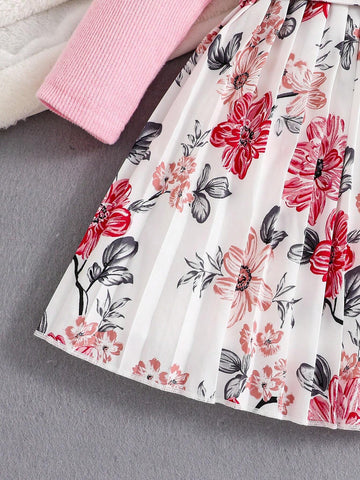 Girls Vacation Dress - This Dress Features A Soft, Warm Double-Sided Fleece Material On The Top With A Ruffle Shoulder Detail And Button Closure