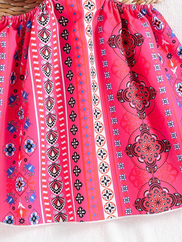 Girls' Vacation Halterneck A-Line Dress, Casual Summer Fashion Children's Wear With Hollow Waist