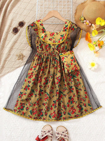 Girls' Vacation Style Ladylike Ditsy Floral Ruffle Trim Blouse For Spring And Summer