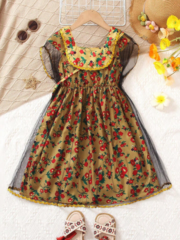 Girls' Vacation Style Ladylike Ditsy Floral Ruffle Trim Blouse For Spring And Summer