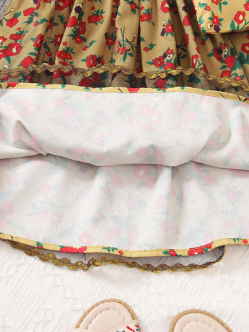 Girls' Vacation Style Ladylike Ditsy Floral Ruffle Trim Blouse For Spring And Summer