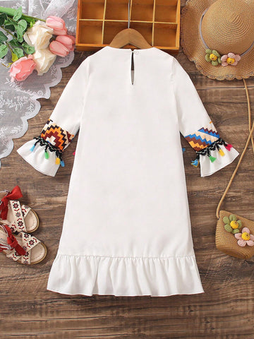 Girls' Vacation Style Lovely Ditsy Floral Ruffle Hem Shirt, Spring/Summer