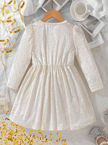 Girls Velvet A-Line Round Neck Dress, Long Sleeve, High-End Party & Elegant Occasion Wear, Mother-Daughter Matching, Autumn/Winter