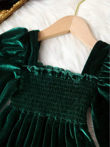 Girls' Velvet Long Sleeve Princess Party Dress, Spring/Autumn Outfit