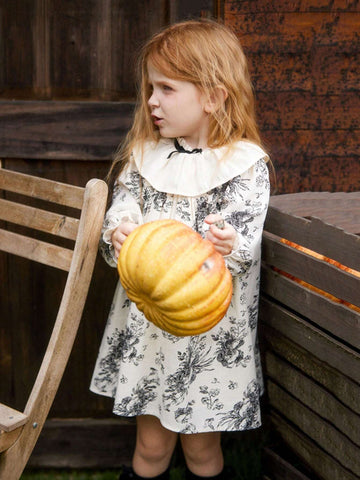 Girls Vintage Floral Ruffled Collar Long Sleeve Dress