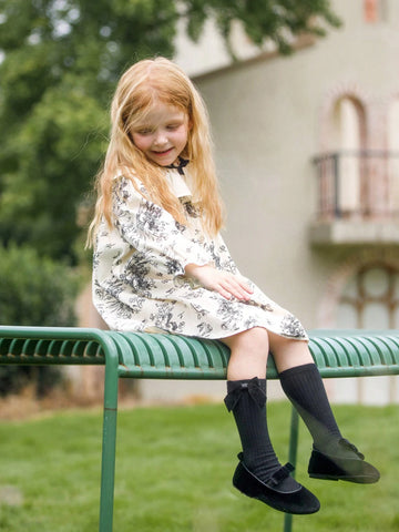 Girls Vintage Floral Ruffled Collar Long Sleeve Dress