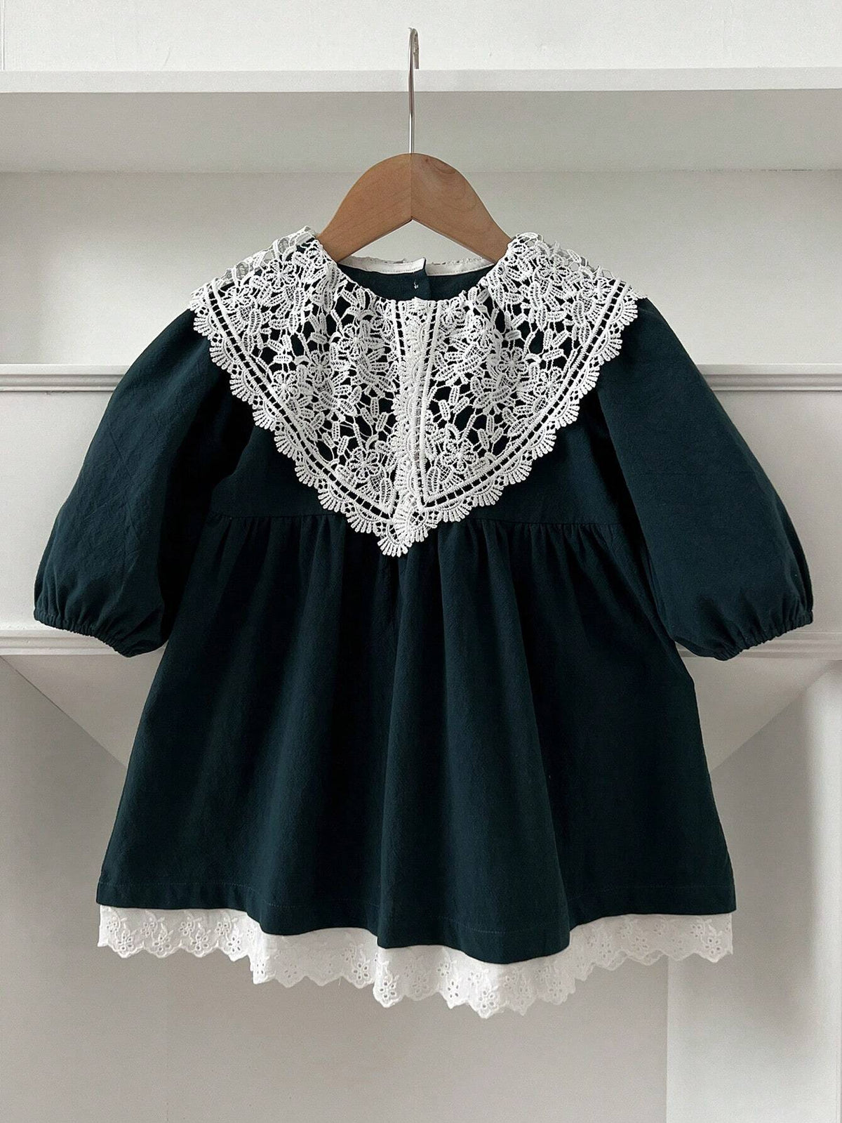 Girls Vintage Lace Collar Princess Dress, Spring Autumn