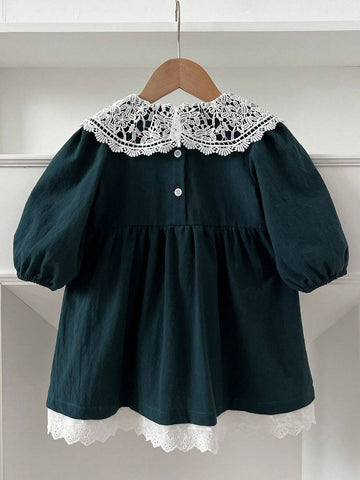 Girls Vintage Lace Collar Princess Dress, Spring Autumn