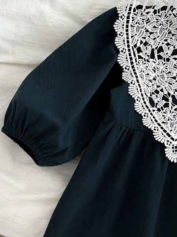 Girls Vintage Lace Collar Princess Dress, Spring Autumn