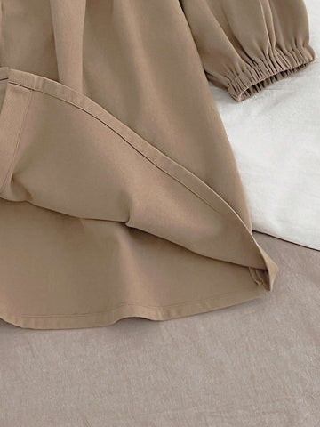 Girls' Vintage Phoenix & Ditsy Floral Turndown Collar Long Sleeve Dress, Autumn & Spring