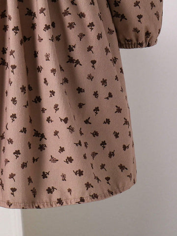 Girls Vintage Polka Dot Lapel Dress, Retro British Style Polka Dot Dress, Sweet Cute Puff Sleeve Design, With Large Lapel And Ruffle Trim