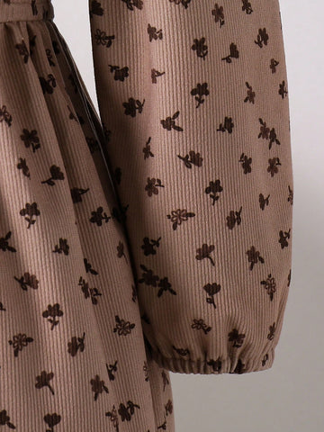 Girls Vintage Polka Dot Lapel Dress, Retro British Style Polka Dot Dress, Sweet Cute Puff Sleeve Design, With Large Lapel And Ruffle Trim