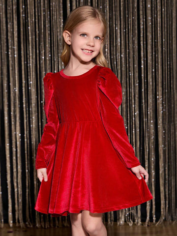 Girl's Vintage Red Velvet Dress, Christmas Holiday Party Formal Dress, High-End Quality Velvet Dress, Mommy And Me Matching Outfits (2 Pieces Sold Separately)