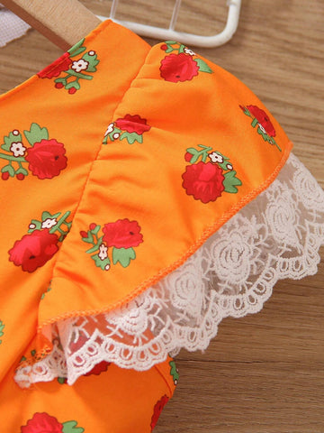 Girls' Warm Vacation Puff Sleeve Loose Dress With Woven Embroidered Flowers Collar, Spring/Summer