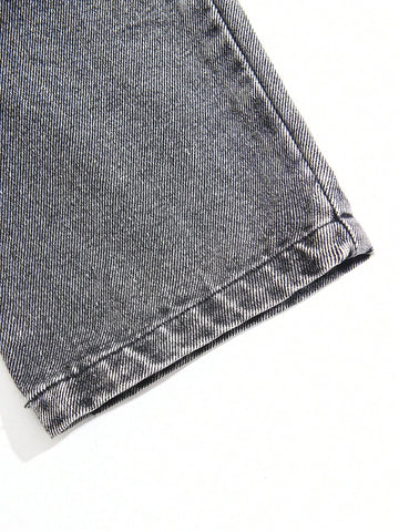 Girls Washed Blue Loose Straight-Leg Jeans, Front Wrap Scarf Dual Placket Design, Casual & Fashionable For Everyday Wear