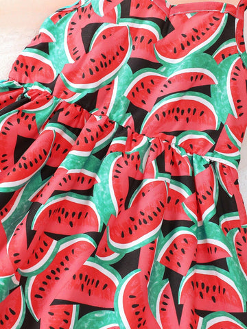 Girl's Watermelon Printed Casual Vacation Camisole Dress Summer