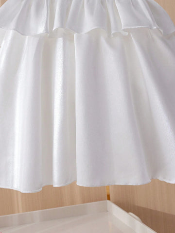 Girls' Wedding Light Dress, White Puff Sleeve Princess Dress, Elegant Party Dress