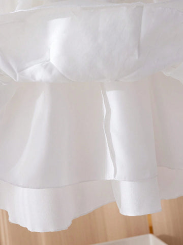 Girls' Wedding Light Dress, White Puff Sleeve Princess Dress, Elegant Party Dress