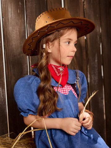 Girls' Western Style Digital Printed Short Sleeve Woven Dress With Lapel, For Leisure Or Vacation