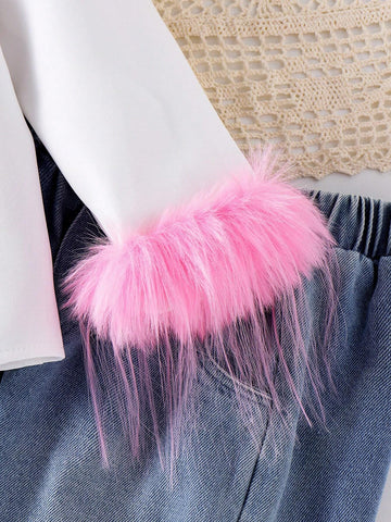 Girls' White Casual Collared Shirt With Single-Breasted Fluffy Lining, Thick And Opaque Fabric For Spring/Autumn Daily Wear