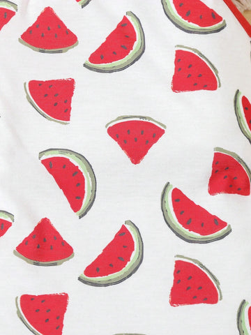 Girls' White Cute Watermelon Digital Print Spaghetti Strap Dress For Summer