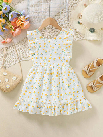 Girls' Woven Floral Holiday Casual Fresh Style Dress