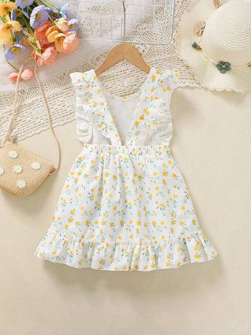 Girls' Woven Floral Holiday Casual Fresh Style Dress