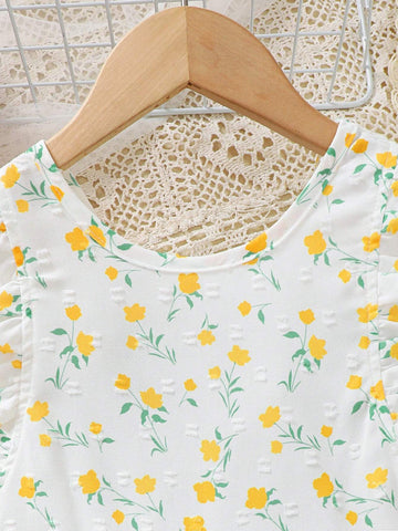 Girls' Woven Floral Holiday Casual Fresh Style Dress