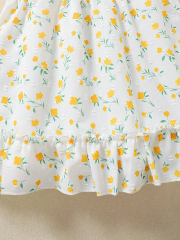 Girls' Woven Floral Holiday Casual Fresh Style Dress