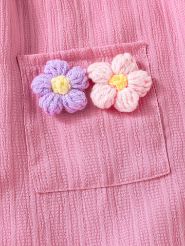 Girls' Woven Square Neck Princess Dress With Sweet Flowers For Summer Holidays
