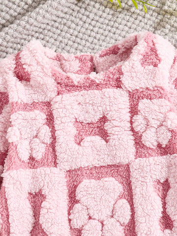 Girls Young Girl Coral Fleece Kitty Paw Cuff Decor Long Sleeve Dress, New Style Autumn/Winter