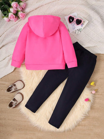 Girls Young Girl Cute Girl Hooded Sweatshirt Set, Autumn/Winter