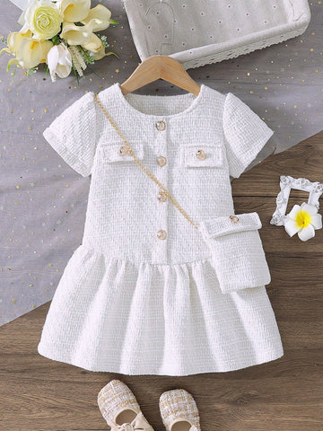 Girls Young Girl Fashion Elegant Plaid Dress + Matching Purse