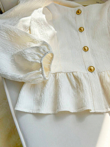 DAZY Women's Casual Solid Color Loose Long Sleeve Front Button Shirt, Autumn