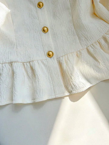 DAZY Women's Casual Solid Color Loose Long Sleeve Front Button Shirt, Autumn