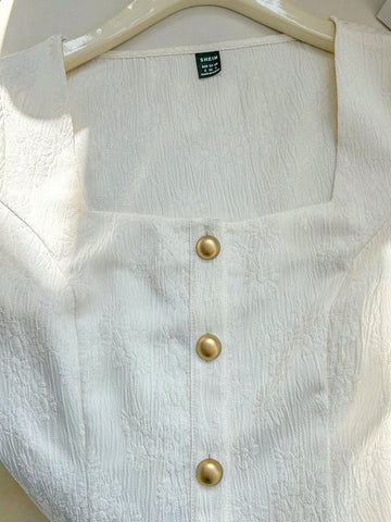 DAZY Women's Casual Solid Color Loose Long Sleeve Front Button Shirt, Autumn