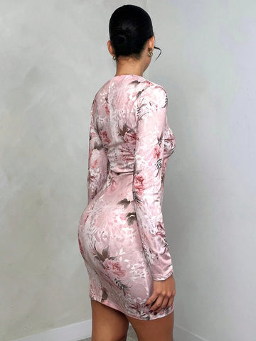 Glamine Sexy Printed Cloth Hollow Out Split Slim Midi Netting Splicing Dress, Spring & Autumn,Fall Dresses,Party Dresses