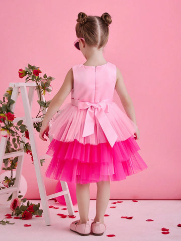 Girls Festive Party & Performance Dress, Colorful Tulle Hem Cake Skirt, Gentle Sweet Cute Banquet Gown