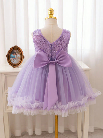 Christmas Party Wear Purple Sequin Tulle Soft Princess Dress