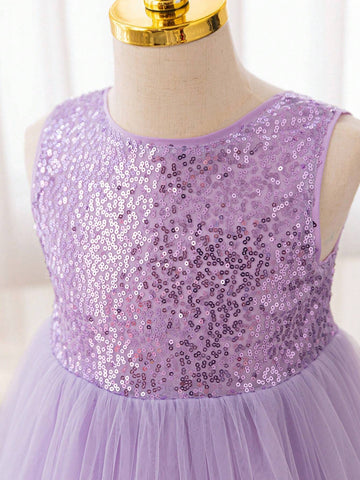 Christmas Party Wear Purple Sequin Tulle Soft Princess Dress