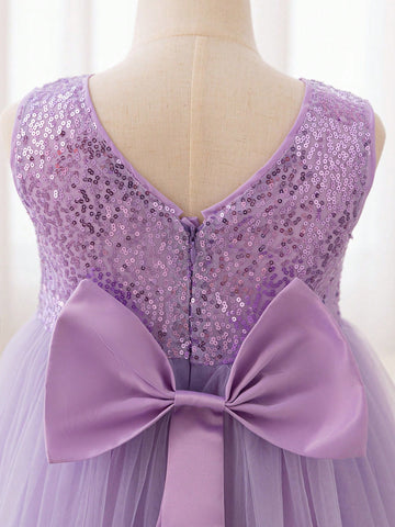 Christmas Party Wear Purple Sequin Tulle Soft Princess Dress