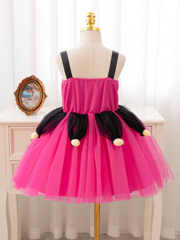 Kids Girls Christmas Party Dress, Princess Floral Net Yarn Spaghetti Strap Dance Party Pageant Dress