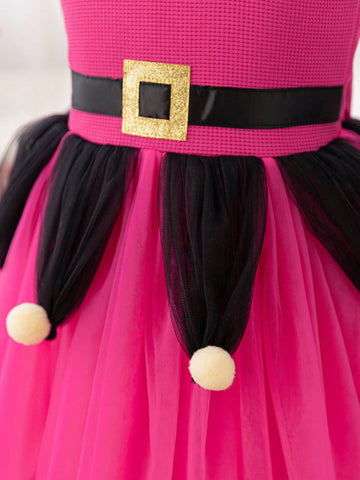 Kids Girls Christmas Party Dress, Princess Floral Net Yarn Spaghetti Strap Dance Party Pageant Dress